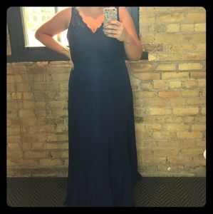 Navy lace and chiffon bridesmaid dress